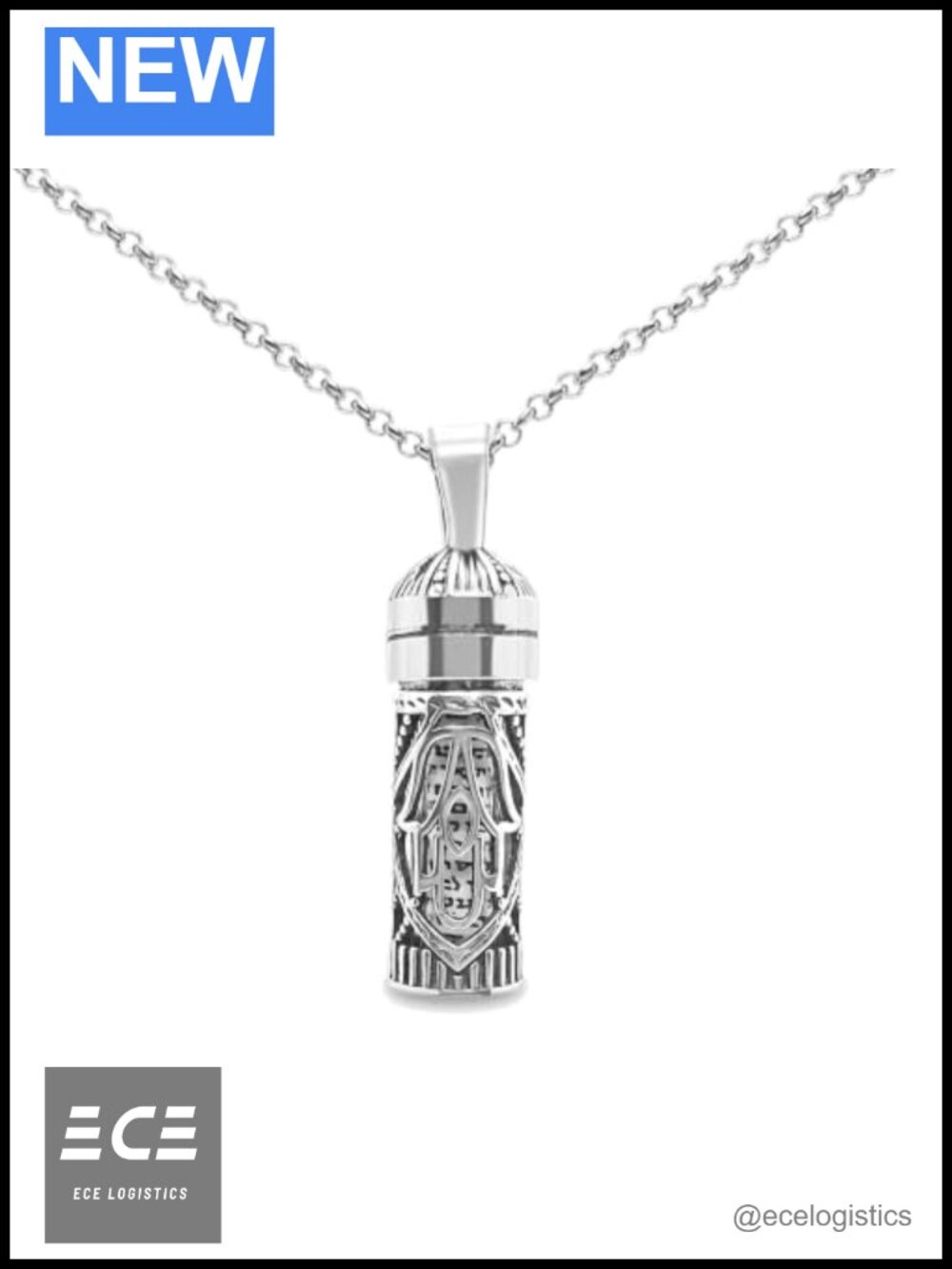 Sterling Silver 925 Mezuzah Hamsa Pendant Necklace Jewish Judaica